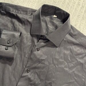 Vitarelli Shirt Men 15.5 34/35 Solid Black Cotton Italy Slim Formal Old Money